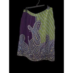 Alberta Ferretti Purple Green Paisley Pencil Skirt Size 10 NWT 100% Silk Italy